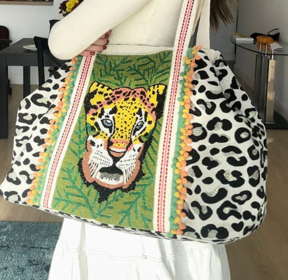 America & Beyond NEW Forestry Leopard Embellished Tote